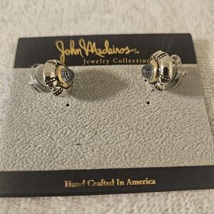 John Medeiros two tone earrings aqua marine gold silver earrings new